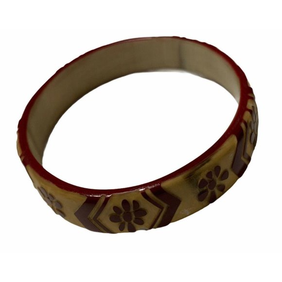 Pono Carved Bangle Bracelet Red Floral Diamond 1.5 - Picture 5 of 5